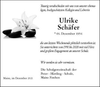 Traueranzeige von Ulrike Schäfer von vrm-trauer