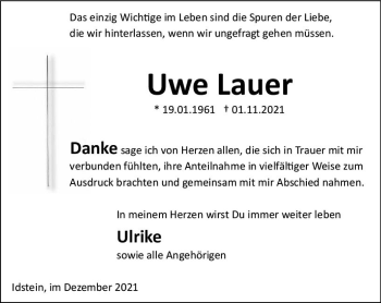 Traueranzeige von Uwe Lauer von vrm-trauer