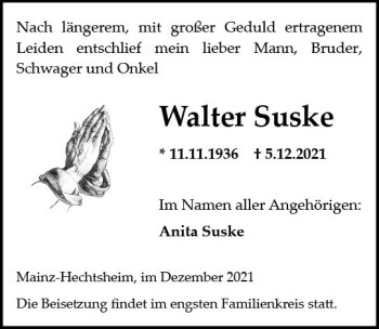 Traueranzeige von Walter Suske von vrm-trauer