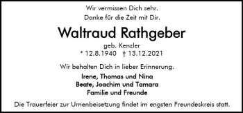 Traueranzeige von Waltraud Rathgeber von vrm-trauer
