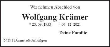 Traueranzeige von Wolfgang Krämer von vrm-trauer