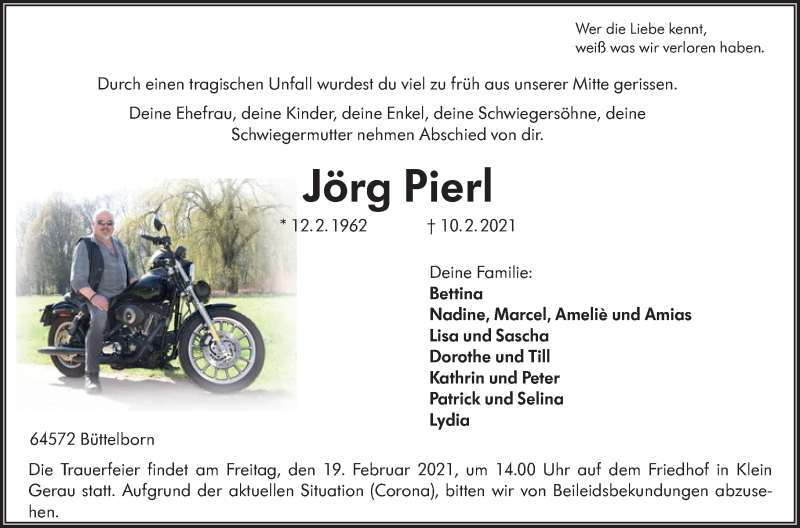  Traueranzeige für Jörg Pierl vom 17.02.2021 aus 