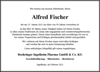 Traueranzeige von Alfred Fischer von vrm-trauer