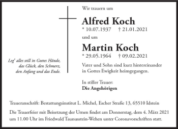 Traueranzeige von Alfred Koch von vrm-trauer
