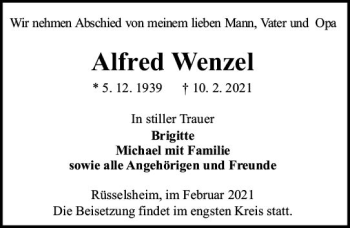 Traueranzeige von Alfred Wenzel von vrm-trauer