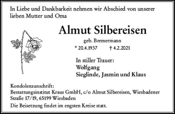 Traueranzeige von Almut Silbereisen von vrm-trauer