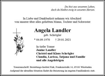 Traueranzeige von Angela Landler von vrm-trauer