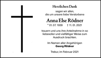 Traueranzeige von Anna Else Rödner von vrm-trauer