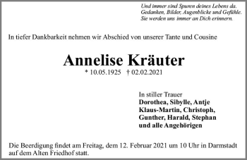 Traueranzeige von Annelise Kräuter von vrm-trauer