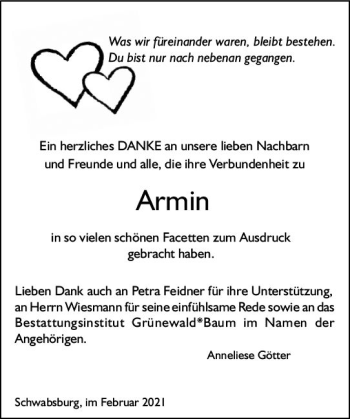 Traueranzeige von Armin  von vrm-trauer