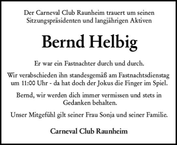 Traueranzeige von Bernd Helbig von vrm-trauer