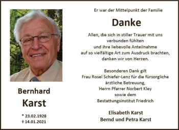 Traueranzeige von Bernhard Karst von vrm-trauer