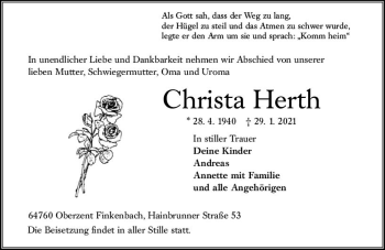 Traueranzeige von Christa Herth von vrm-trauer