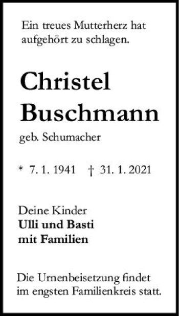 Traueranzeige von Christel Buschmann von vrm-trauer