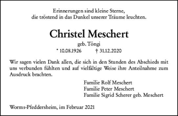 Traueranzeige von Christel Meschert von vrm-trauer