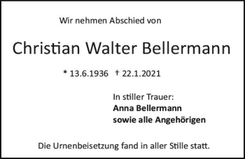 Traueranzeige von Christian Walter Bellermann von vrm-trauer