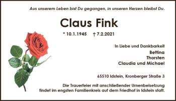 Traueranzeige von Claus Fink von vrm-trauer