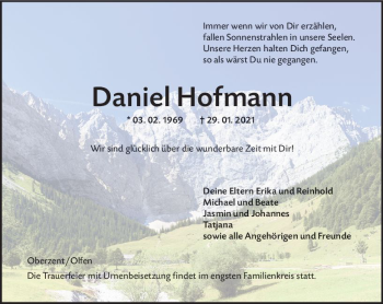 Traueranzeige von Daniel Hofmann von vrm-trauer