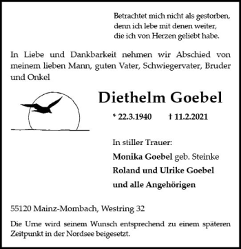 Traueranzeige von Diethelm Goebel von vrm-trauer