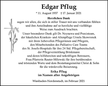 Traueranzeige von Edgar Pflug von vrm-trauer