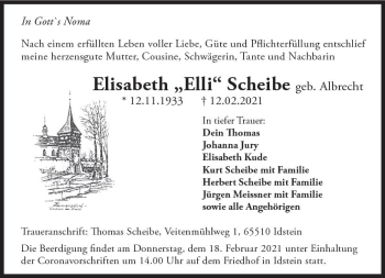 Traueranzeige von Elisabeth Scheibe von vrm-trauer