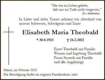 Traueranzeige von Elisabeth Maria Theobald von vrm-trauer