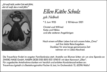 Traueranzeige von Ellen Käthe Schulz von vrm-trauer