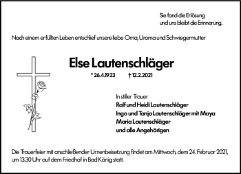 Traueranzeige von Else Lautenschläger von vrm-trauer