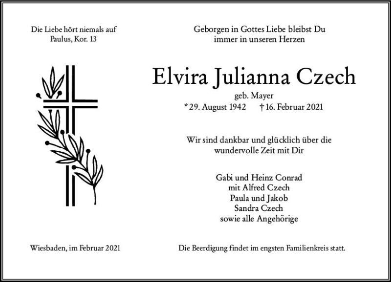  Traueranzeige für Elvira Julianna Czech vom 27.02.2021 aus vrm-trauer
