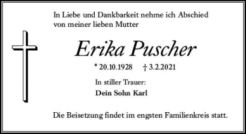 Traueranzeige von Erika Puscher von vrm-trauer