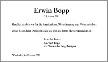 Traueranzeige von Erwin Bopp von vrm-trauer