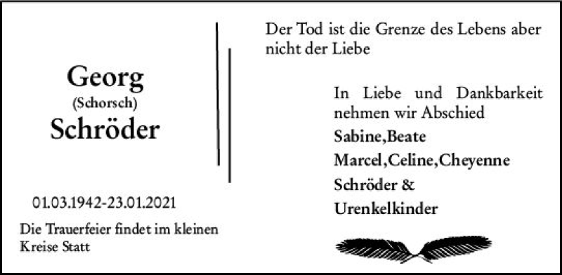  Traueranzeige für Georg Schröder vom 06.02.2021 aus vrm-trauer