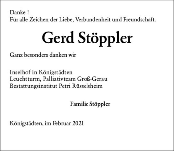 Traueranzeige von Gerd Stöppler von vrm-trauer