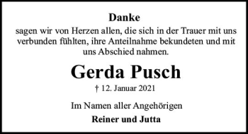 Traueranzeige von Gerda Pusch von vrm-trauer