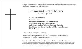 Traueranzeige von Gerhard Becker-Körmer von vrm-trauer