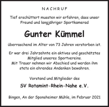 Traueranzeige von Gunter Kümmel von vrm-trauer