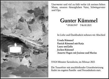 Traueranzeige von Gunter Kümmel von vrm-trauer