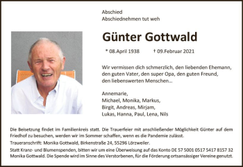 Traueranzeige von Günter Gottwald von vrm-trauer