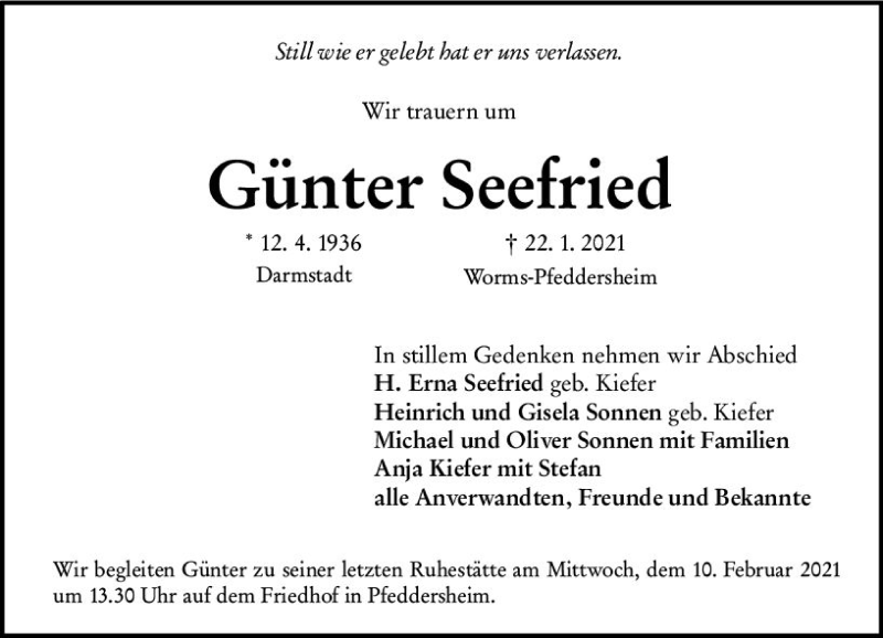  Traueranzeige für Günter Seefried vom 06.02.2021 aus vrm-trauer
