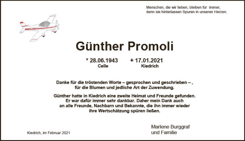  Traueranzeige für Günther Promoli vom 06.02.2021 aus vrm-trauer