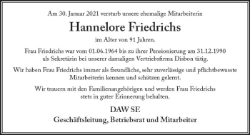 Traueranzeige von Hannelore Friedrichs von vrm-trauer