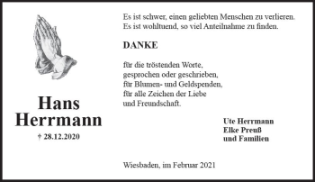 Traueranzeige von Hans Herrmann von vrm-trauer