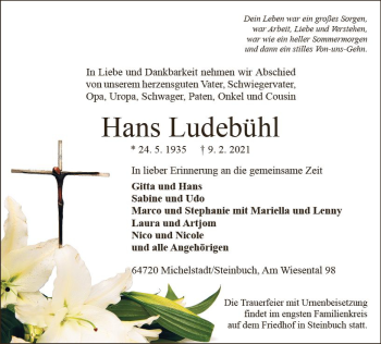 Traueranzeige von Hans Ludebühl von vrm-trauer