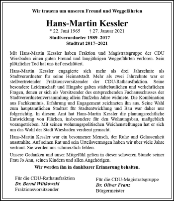 Traueranzeige von Hans-Martin Kessler von vrm-trauer