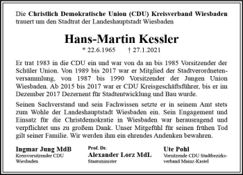 Traueranzeige von Hans-Martin Kessler von vrm-trauer
