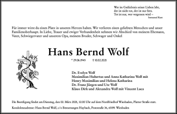 Traueranzeige von Hans Bernd Wolf von vrm-trauer