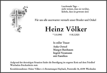 Traueranzeige von Heinz Völker von vrm-trauer