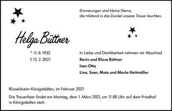 Traueranzeige von Helga Büttner von vrm-trauer