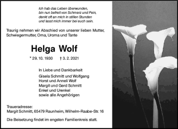 Traueranzeige von Helga Wolf von vrm-trauer