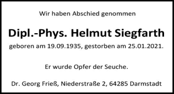 Traueranzeige von Helmut Siegfarth von vrm-trauer